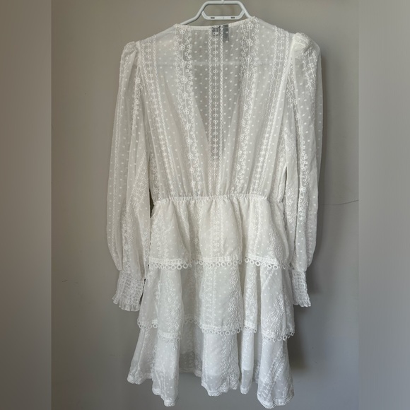 SHEIN X ELEPETRELLA Lantern Sleeve Tie Layered Hem Embroidery Chiffon Dress - MD - Picture 8 of 8